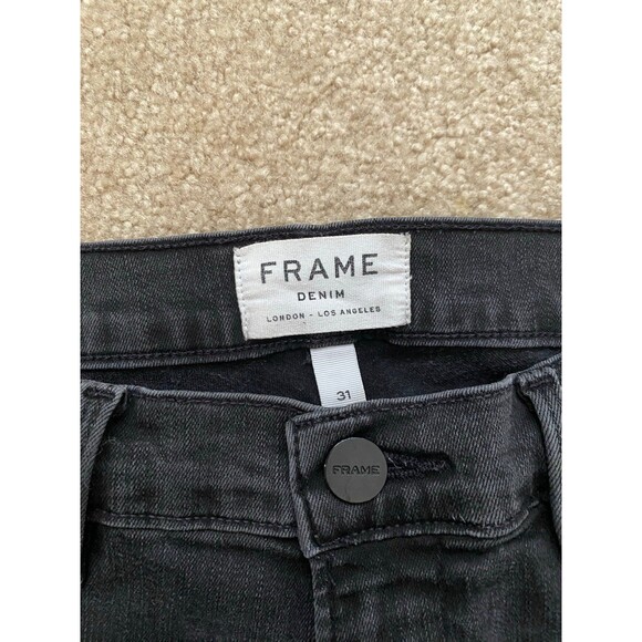 FRAME Le High Skinny Faded Black Scalloped Raw Hem Jeans Whittier Size 31 EUC - Picture 5 of 12